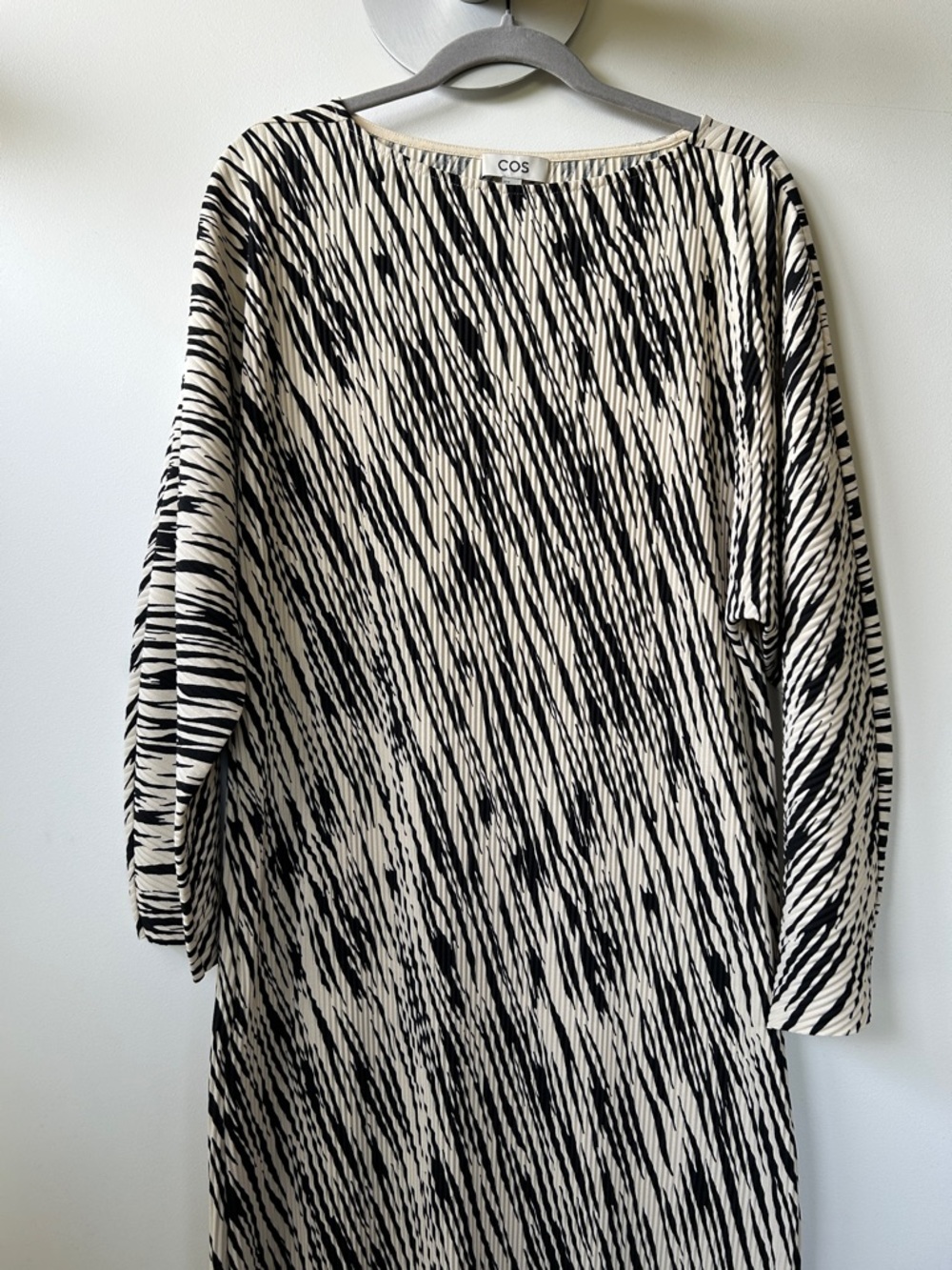 COS Black and Cream Abstract-Stripe Midi Dress